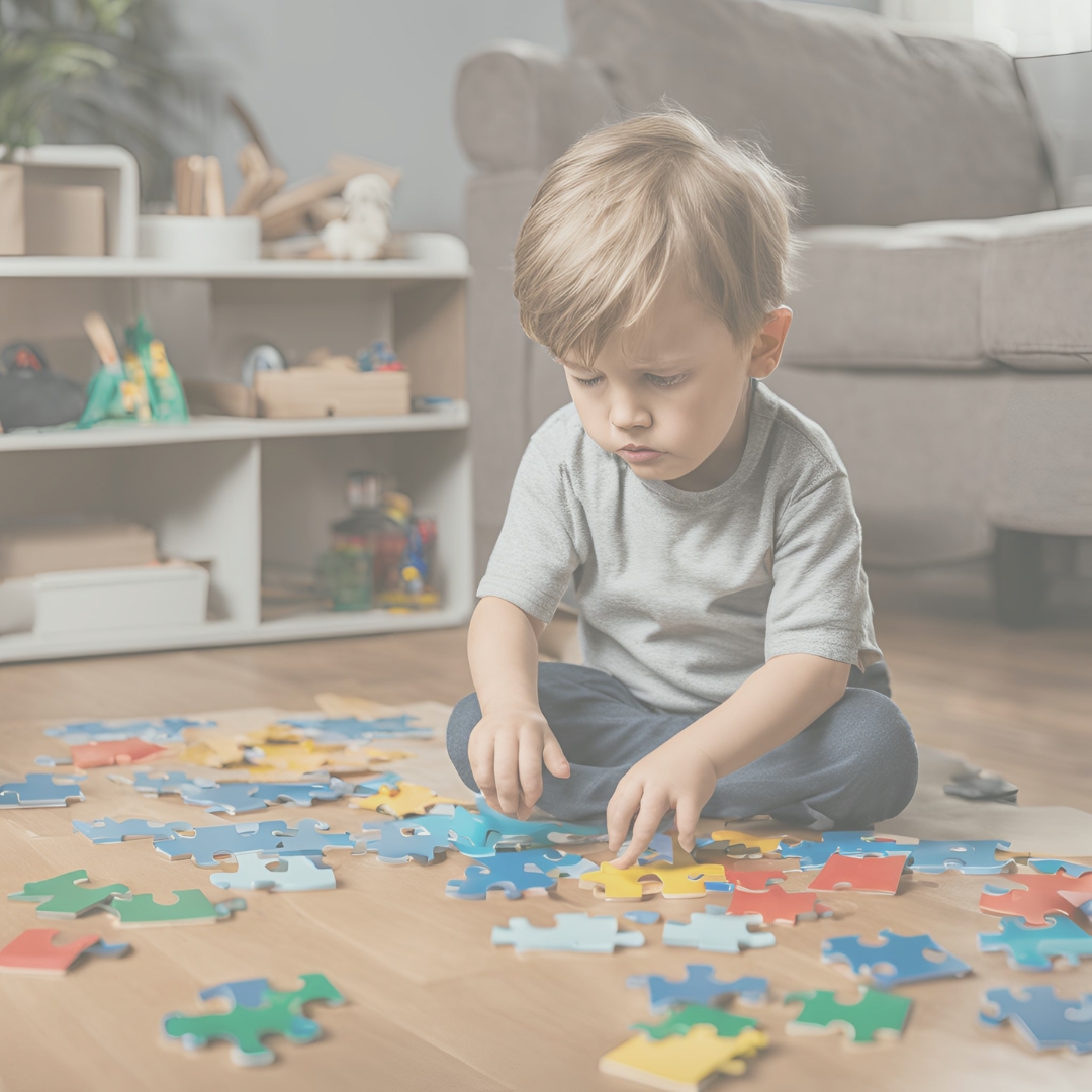 Enfant de 4 ans apprenant à gérer ses émotions avec un puzzle